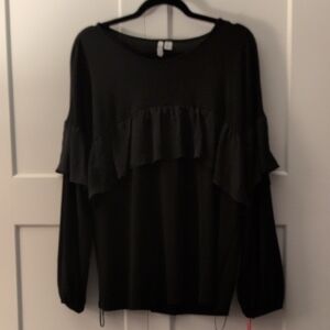 Elle Black Ruffle Women's Blouse Nwt!